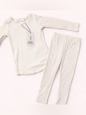 Pretty Laundry / Little & Lively Toddler Off-White Ribbed Pajama Set /Lounge Set